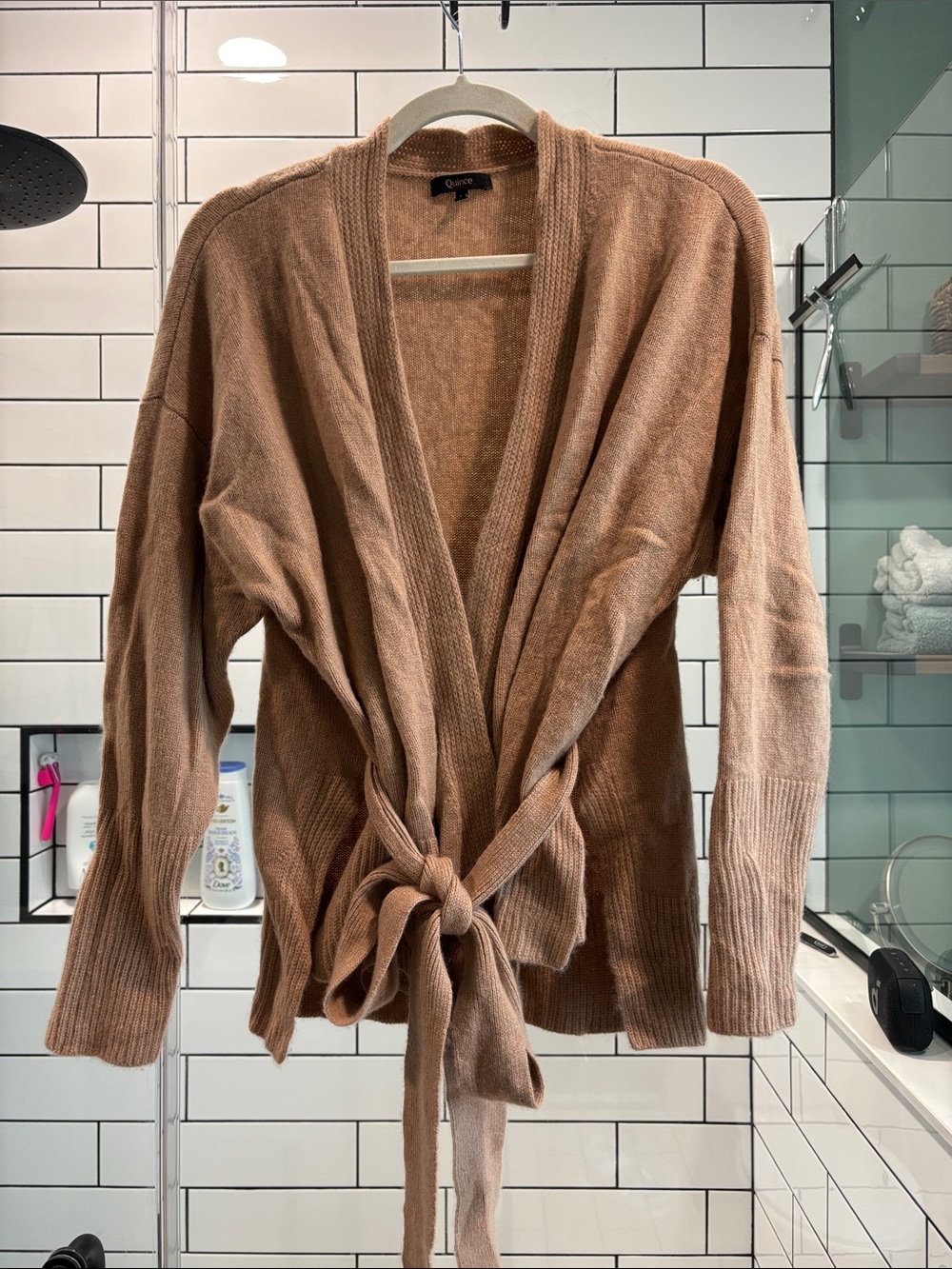 Quince Women's Tie-Waist Cashmere Cardigan Sweater - Camel